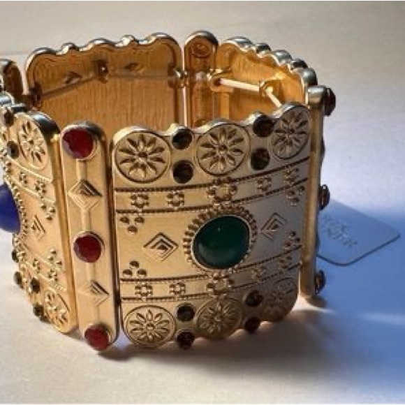 Bijoux Terner Stretch Cuff Bracelets Goldtone w/Gems Chunky Style New with tag . - Picture 4 of 12